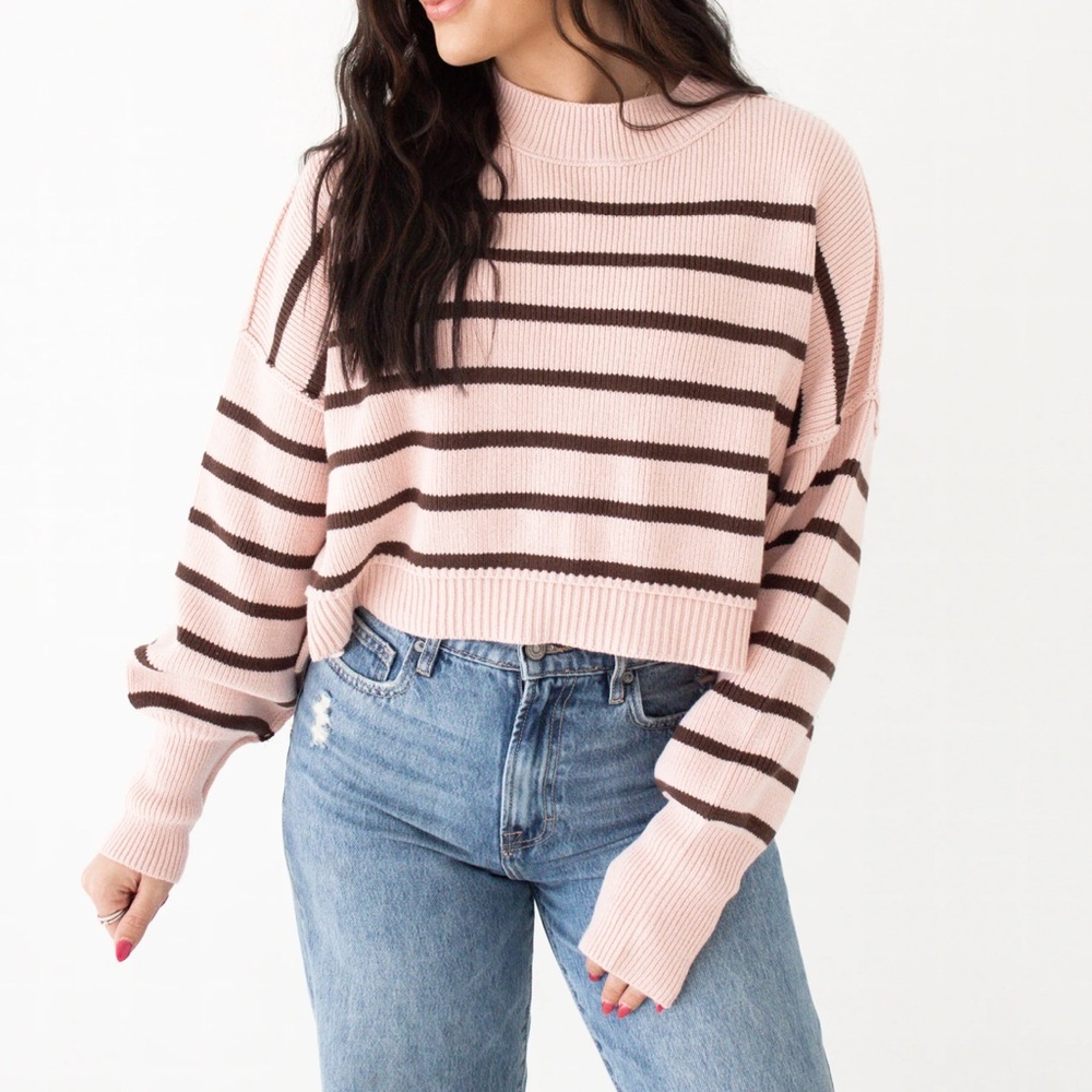 Free people stripe easy street crop pullover sweater S